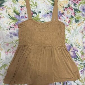 American Eagle Tan Smocked Peplum Camisole